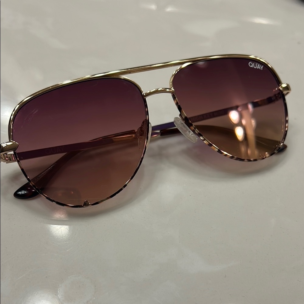 Quay Gold and Brown Aviator Sunglasses